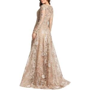 NWT Mac Duggal Mocha Bateau Sequin Long Sleeve Gown #20285D #79261 Vintage Sz 16